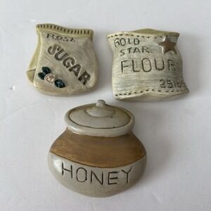 Vintage‎ Flour Sack Bag/Bag of Sugar/ Pottery Ceramic Honey Pot Magnets Lot of 3